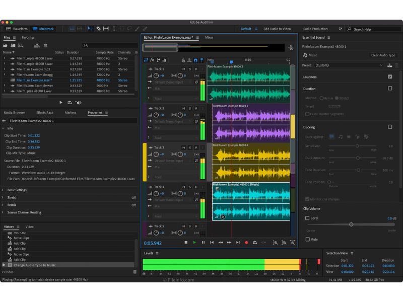 Giao diện của Adobe Audition 2023