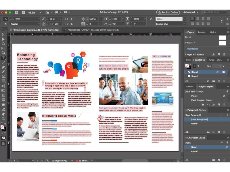 Giao diện của Adobe InDesign CC 2019